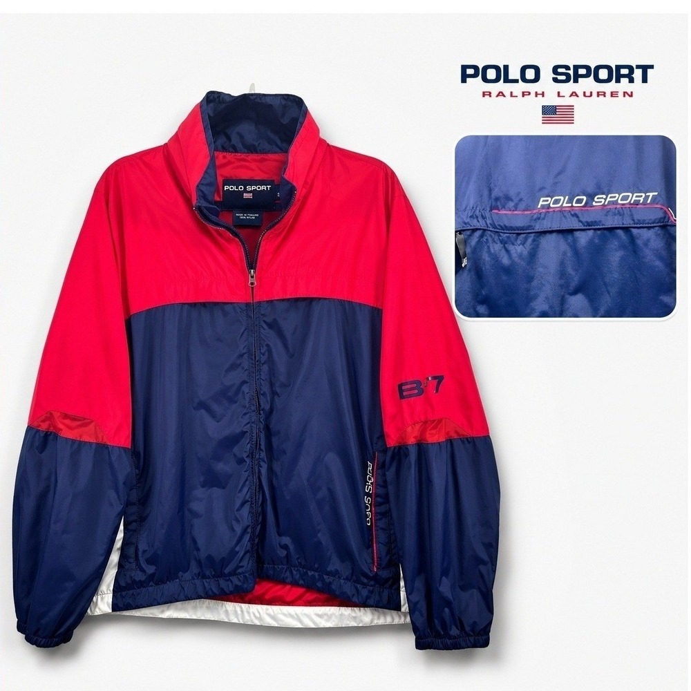 Polo Ralph Lauren Polo Sport Windbreaker RL67 Spellout Red Navy 90s Vintage L